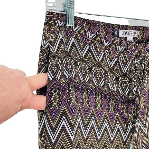 Jennifer Lopez Purple Gold Boho Chevron Silky Flat Front Palazzo Pants 6 - Picture 3 of 8